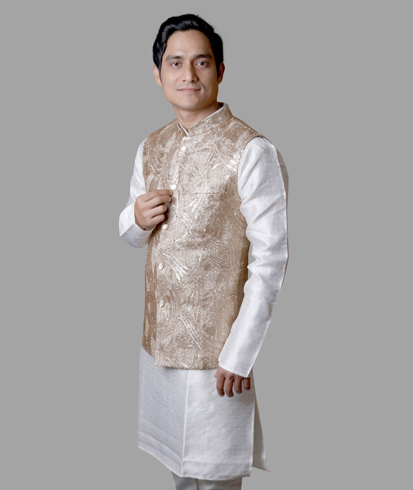 Golden Glory Brocade Nehru Jacket Set