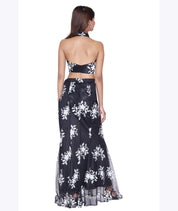 Midnight Bloom Embroidered Crop Top & Skirt Set