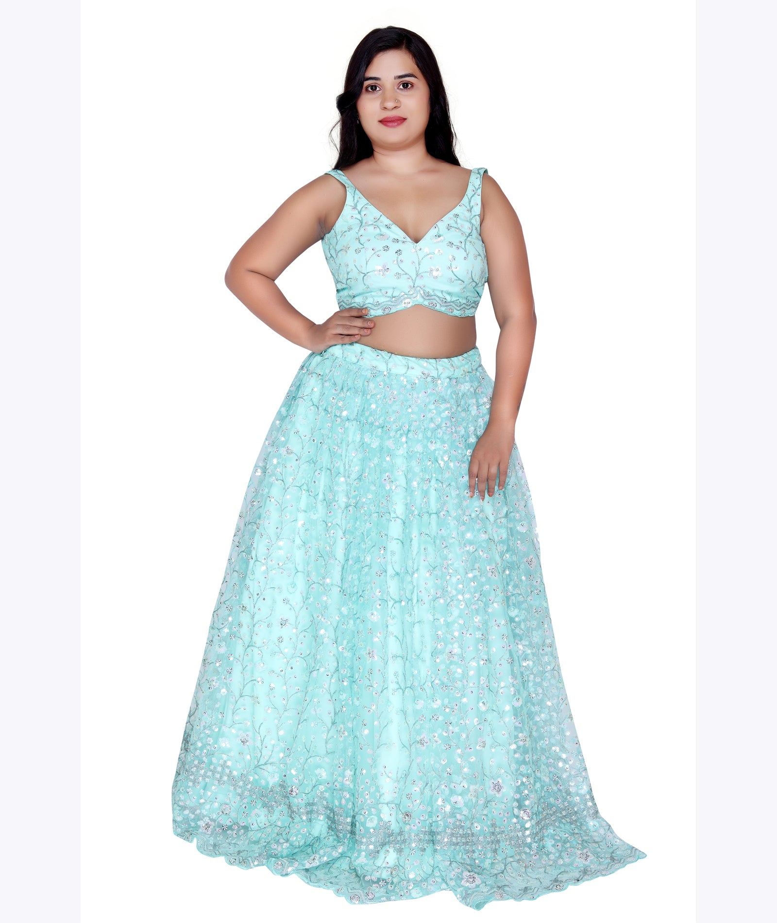 Mint Mist Sequin Embroidered Lehenga Set