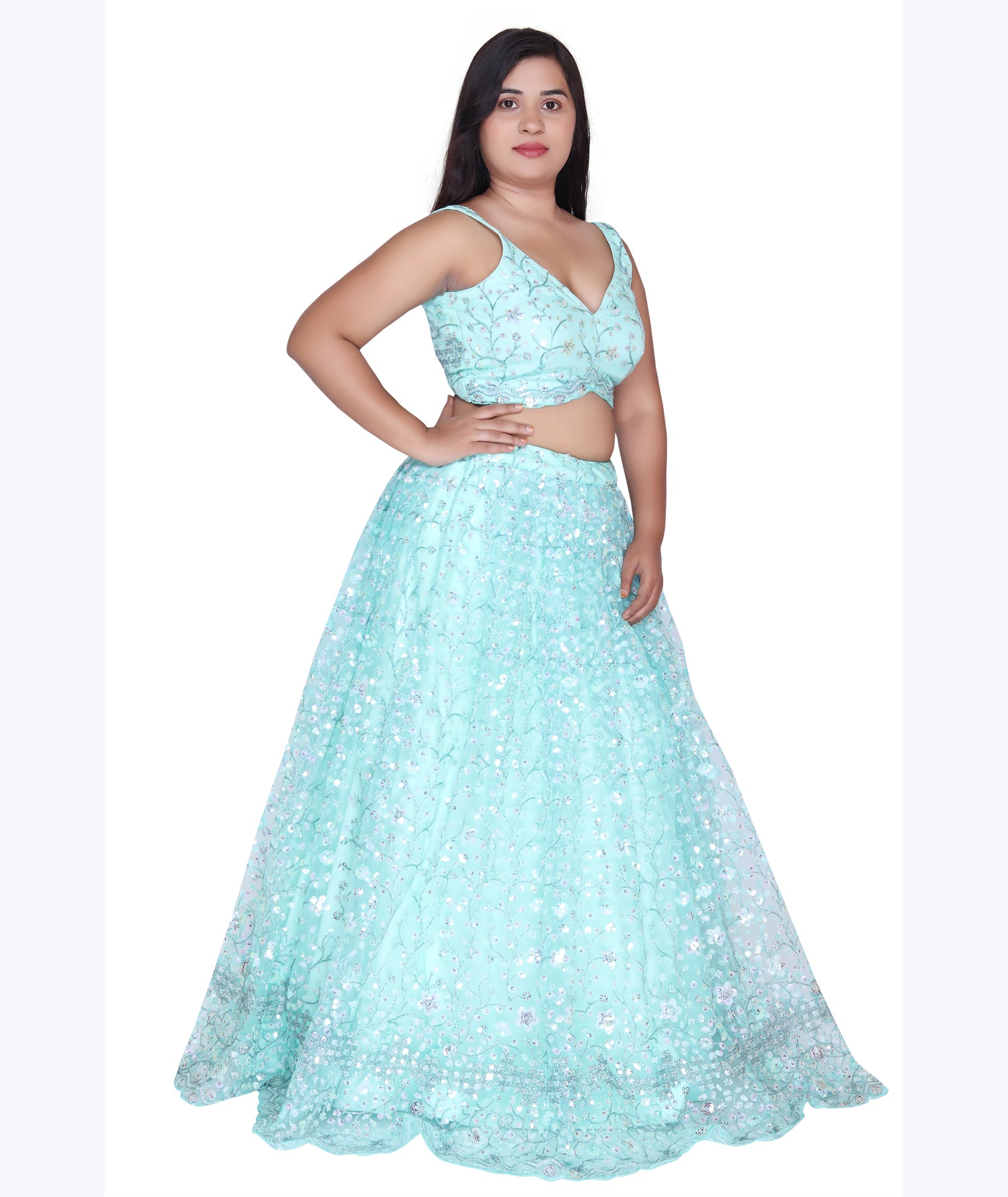 Mint Mist Sequin Embroidered Lehenga Set