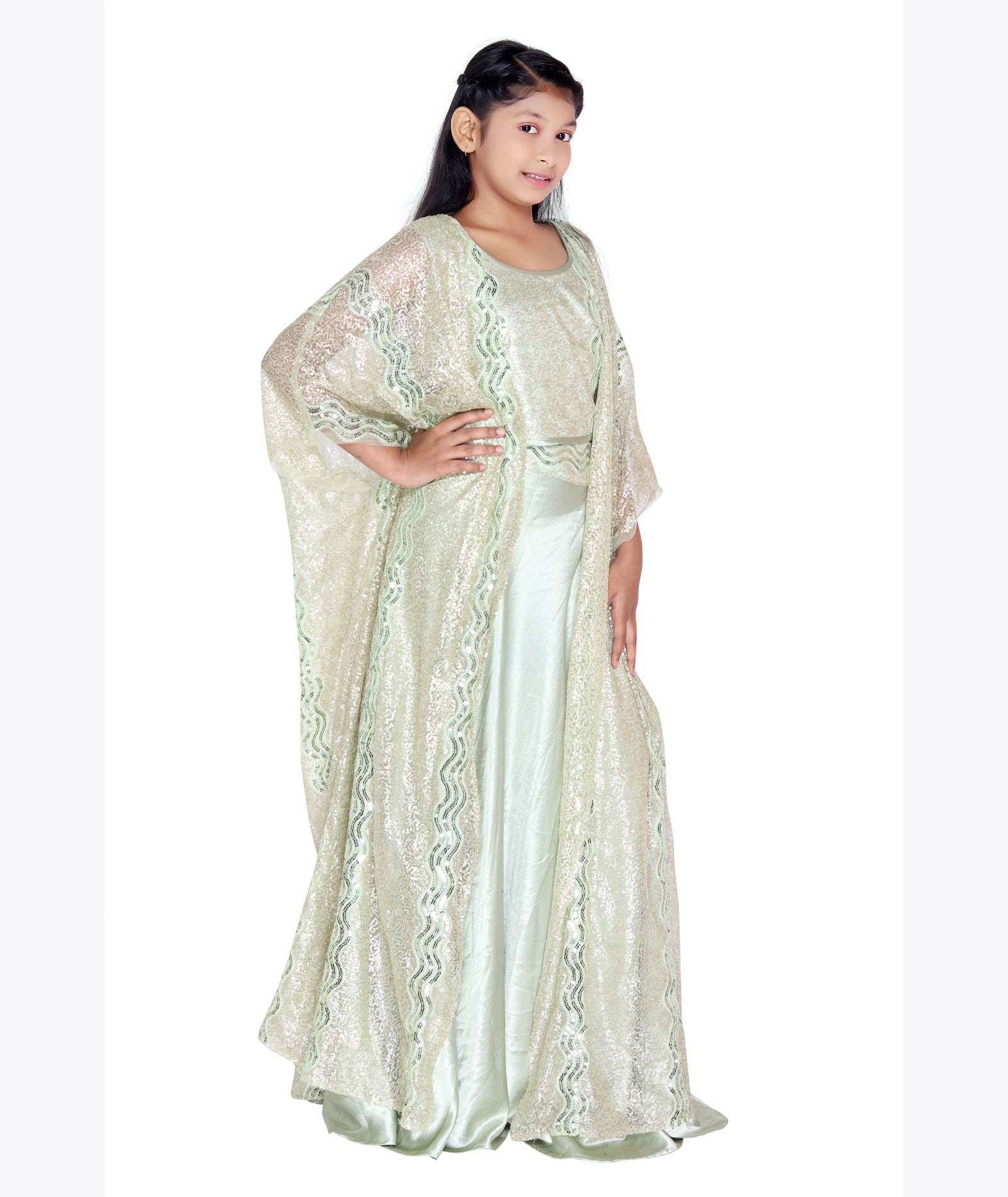 Mint Sparkle Cape-Style Dhoti Set (Kids)