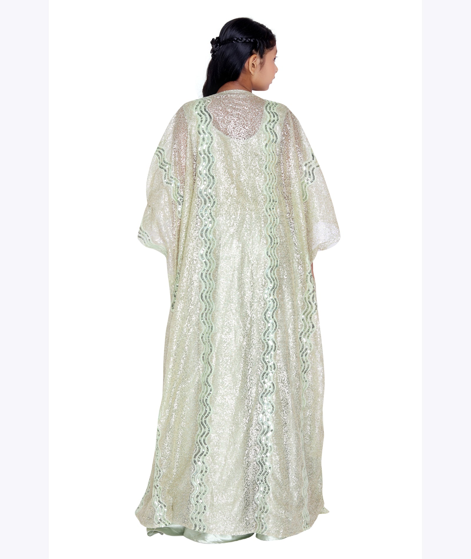 Mint Sparkle Cape-Style Dhoti Set (Kids)