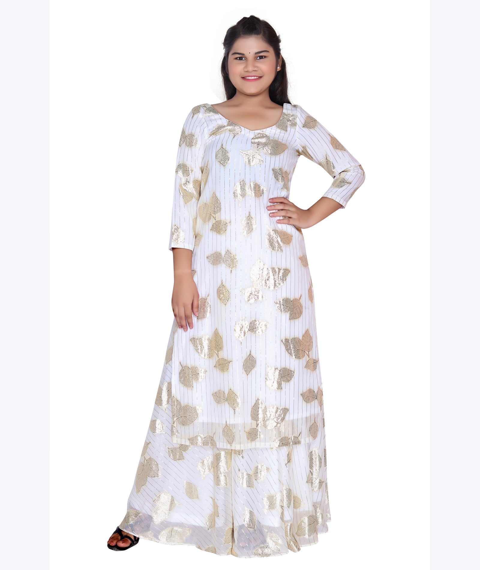 Golden Glow Foil-Print Anarkali Set