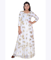 Golden Glow Foil-Print Anarkali Set