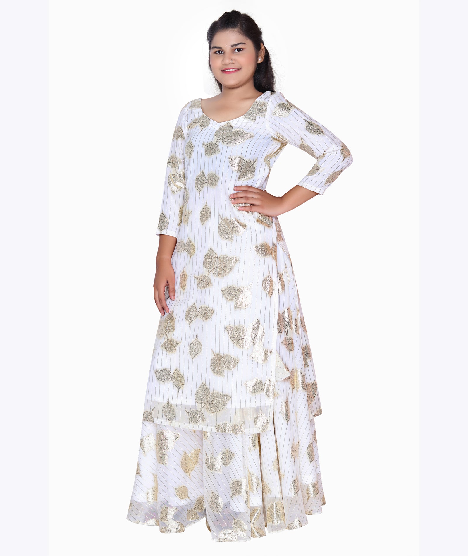 Golden Glow Foil-Print Anarkali Set