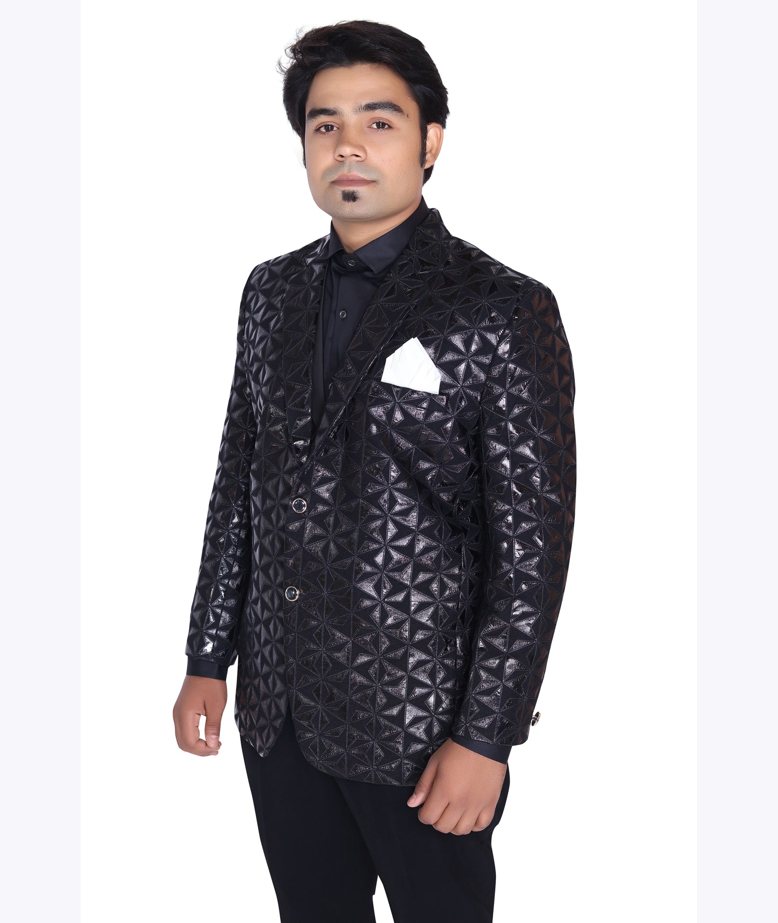 Midnight Black Textured Tuxedo Blazer