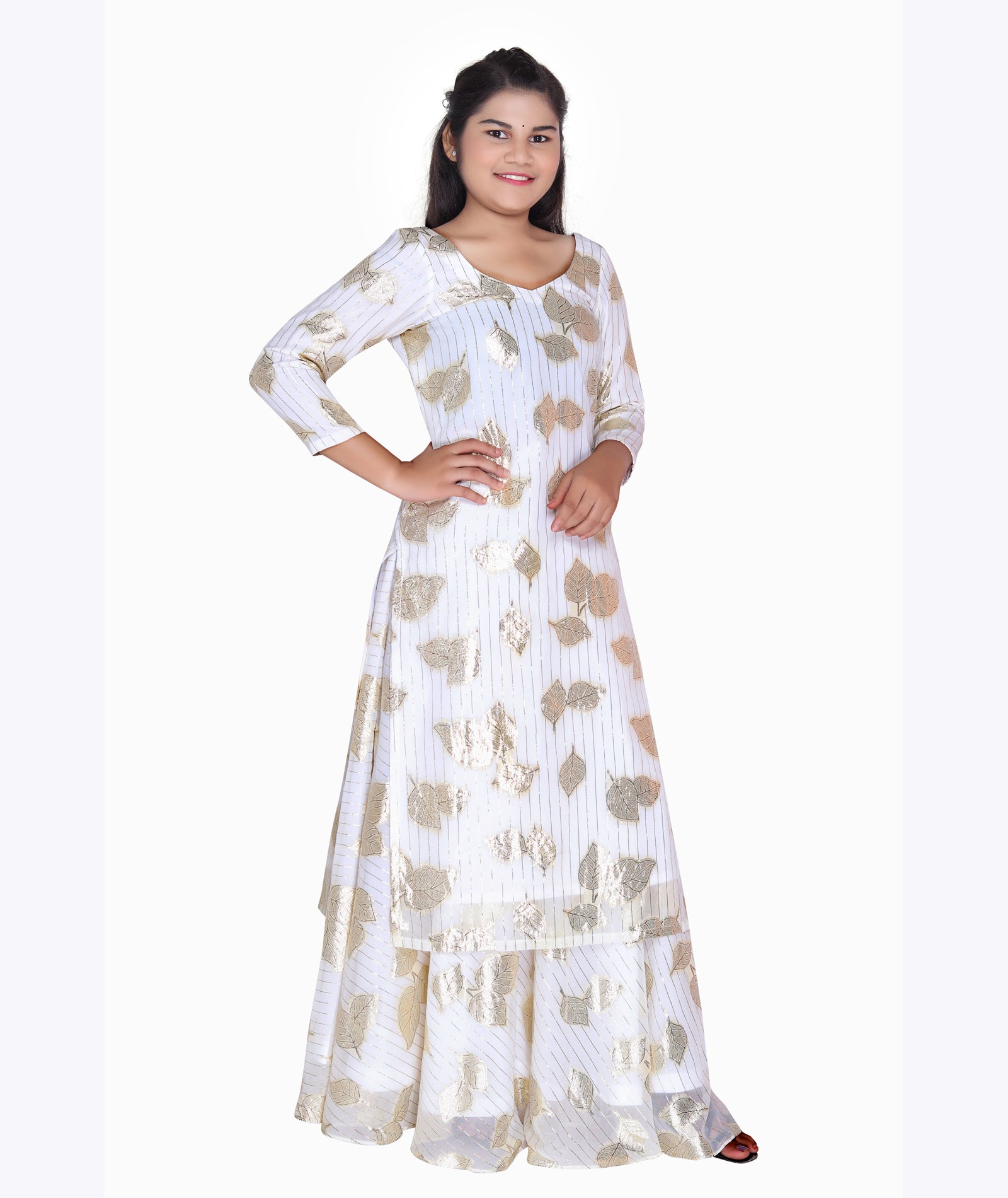 Golden Glow Foil-Print Anarkali Set