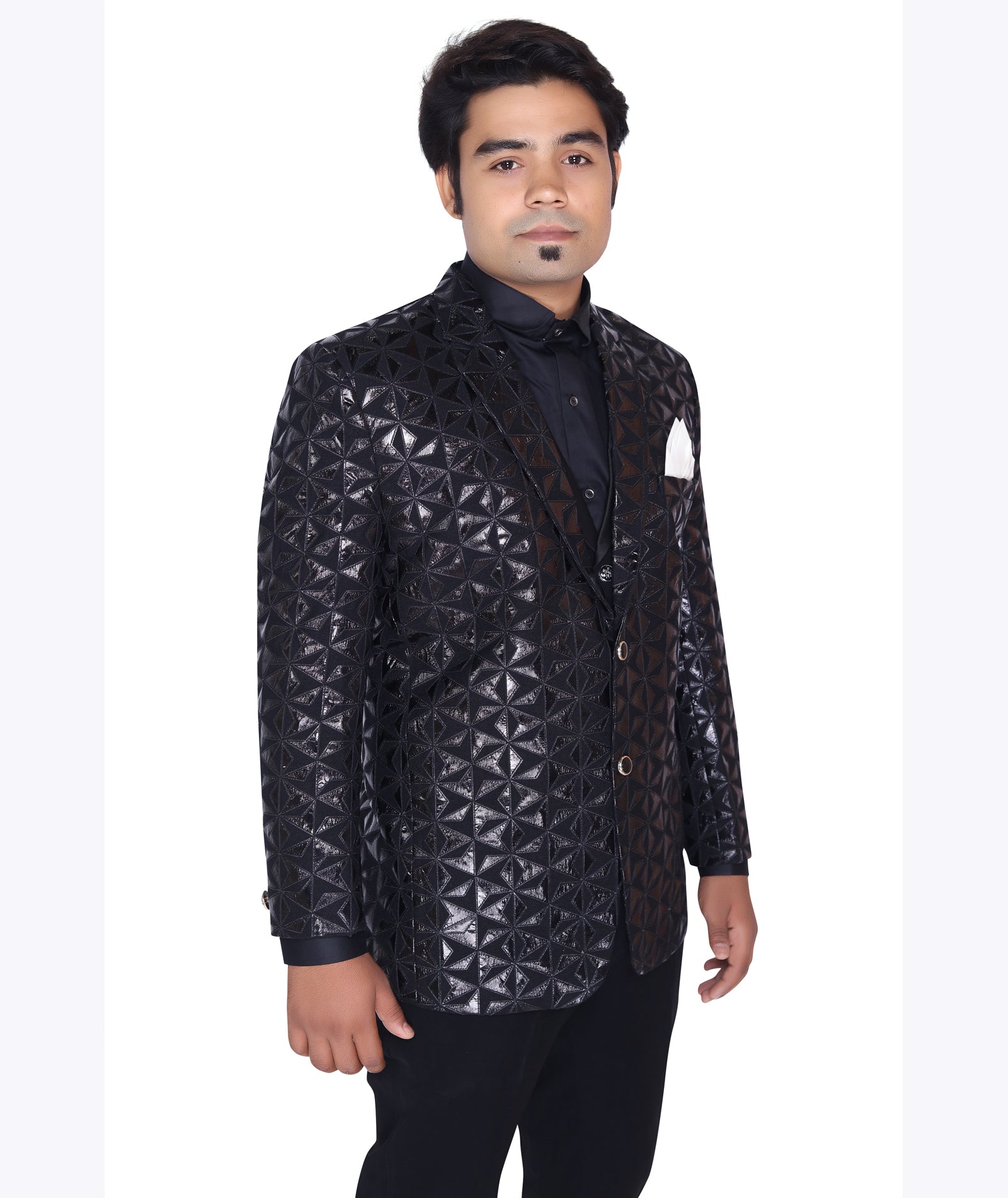 Midnight Black Textured Tuxedo Blazer