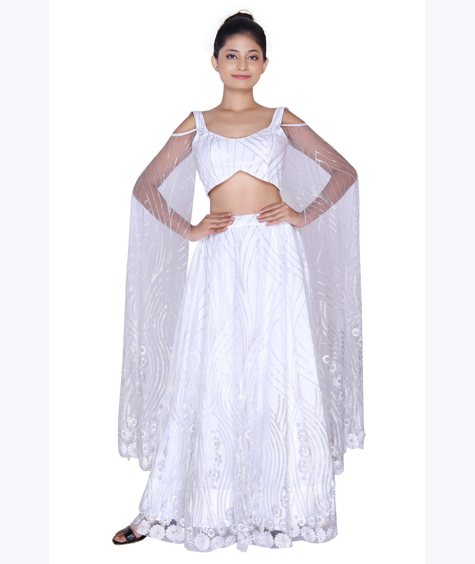 Celestial White Cold-Shoulder Cape Set