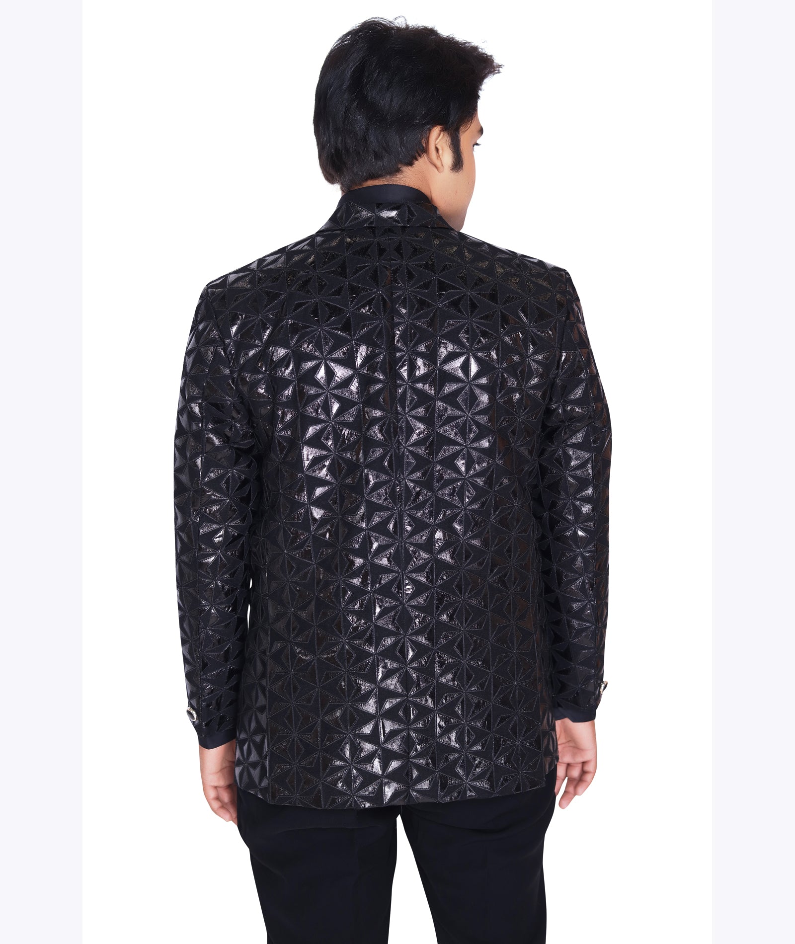 Midnight Black Textured Tuxedo Blazer