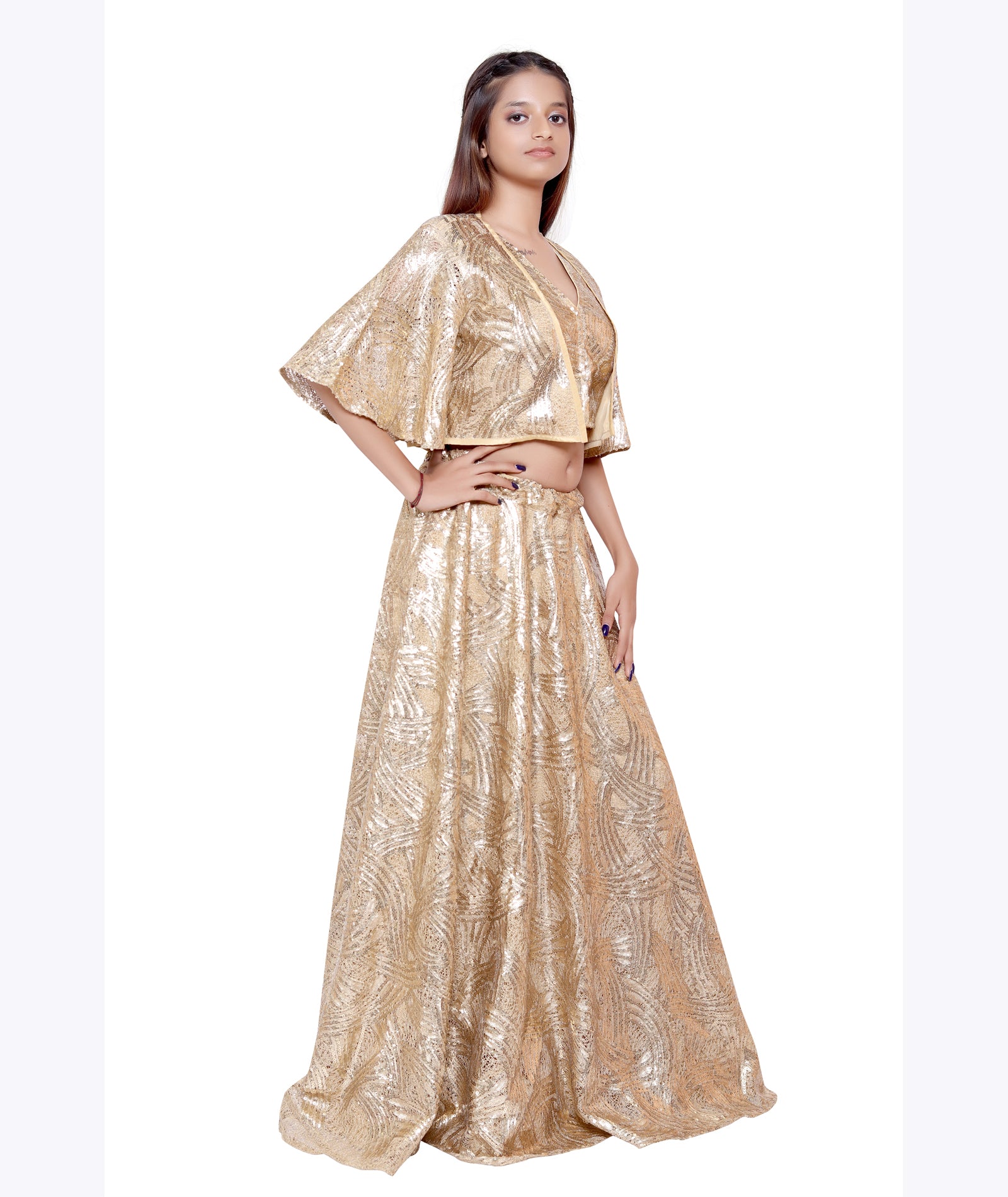 Golden Luxe Cape & Skirt Co-Ord Set