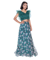 Emerald Bloom Ruffle Top & Floral Skirt Set