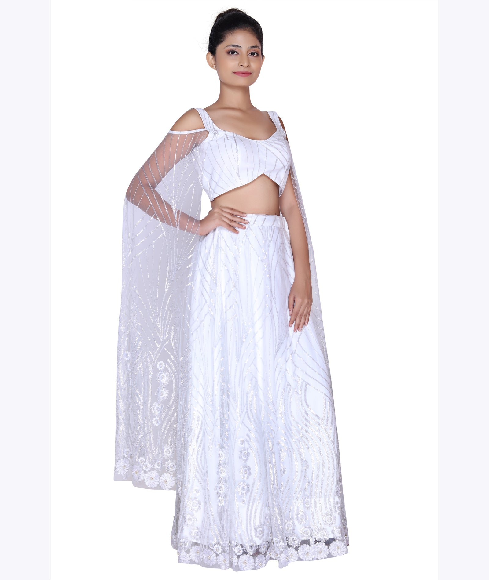 Celestial White Cold-Shoulder Cape Set