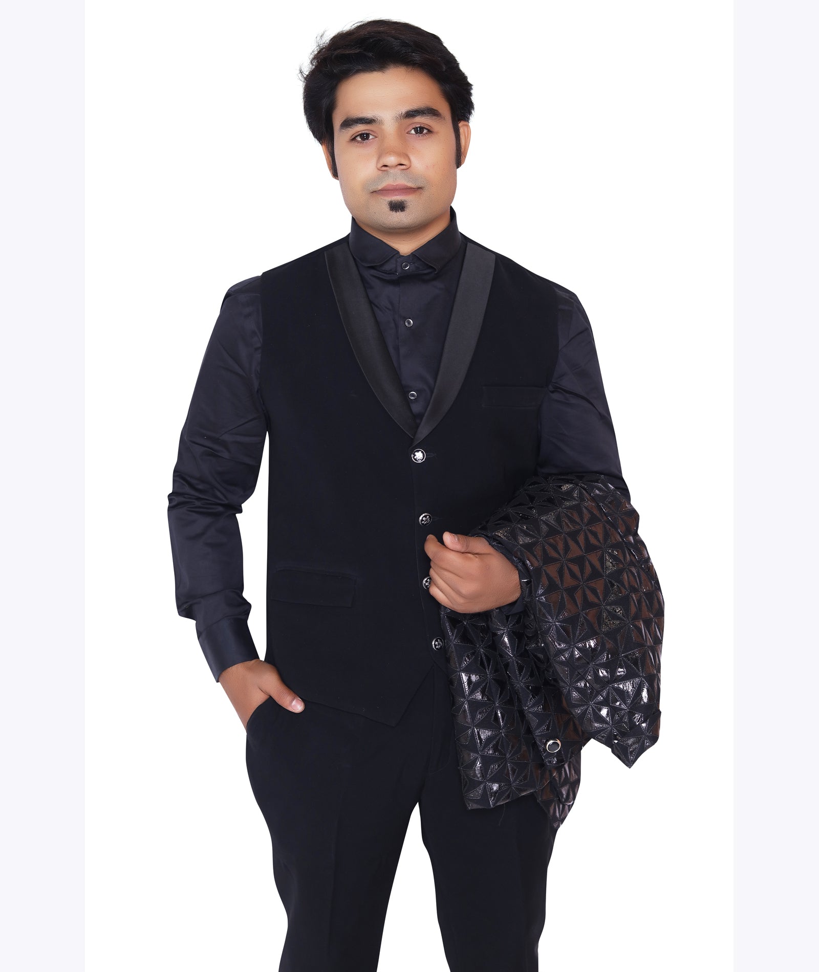 Midnight Black Textured Tuxedo Blazer