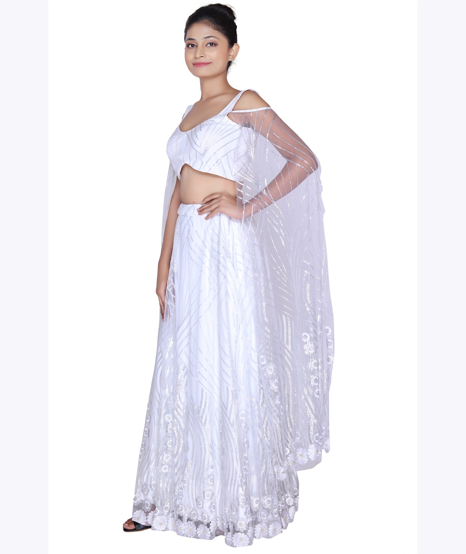 Celestial White Cold-Shoulder Cape Set