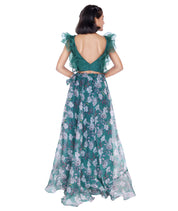 Emerald Bloom Ruffle Top & Floral Skirt Set