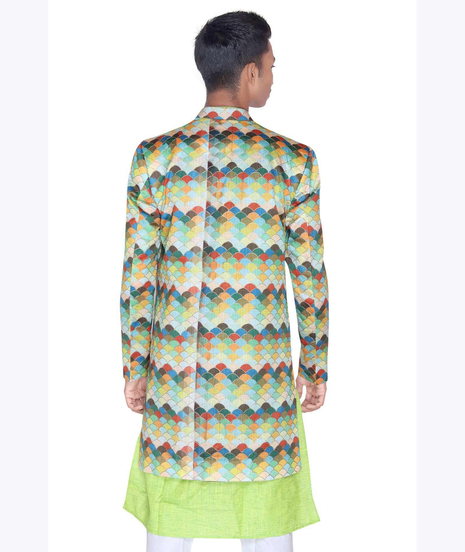 Peacock Prism Silk Sherwani