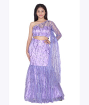Lavender Gleam One-Shoulder Mermaid Lehenga Set