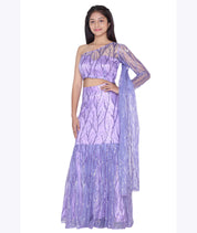 Lavender Gleam One-Shoulder Mermaid Lehenga Set