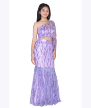 Lavender Gleam One-Shoulder Mermaid Lehenga Set
