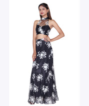 Midnight Bloom Embroidered Crop Top & Skirt Set