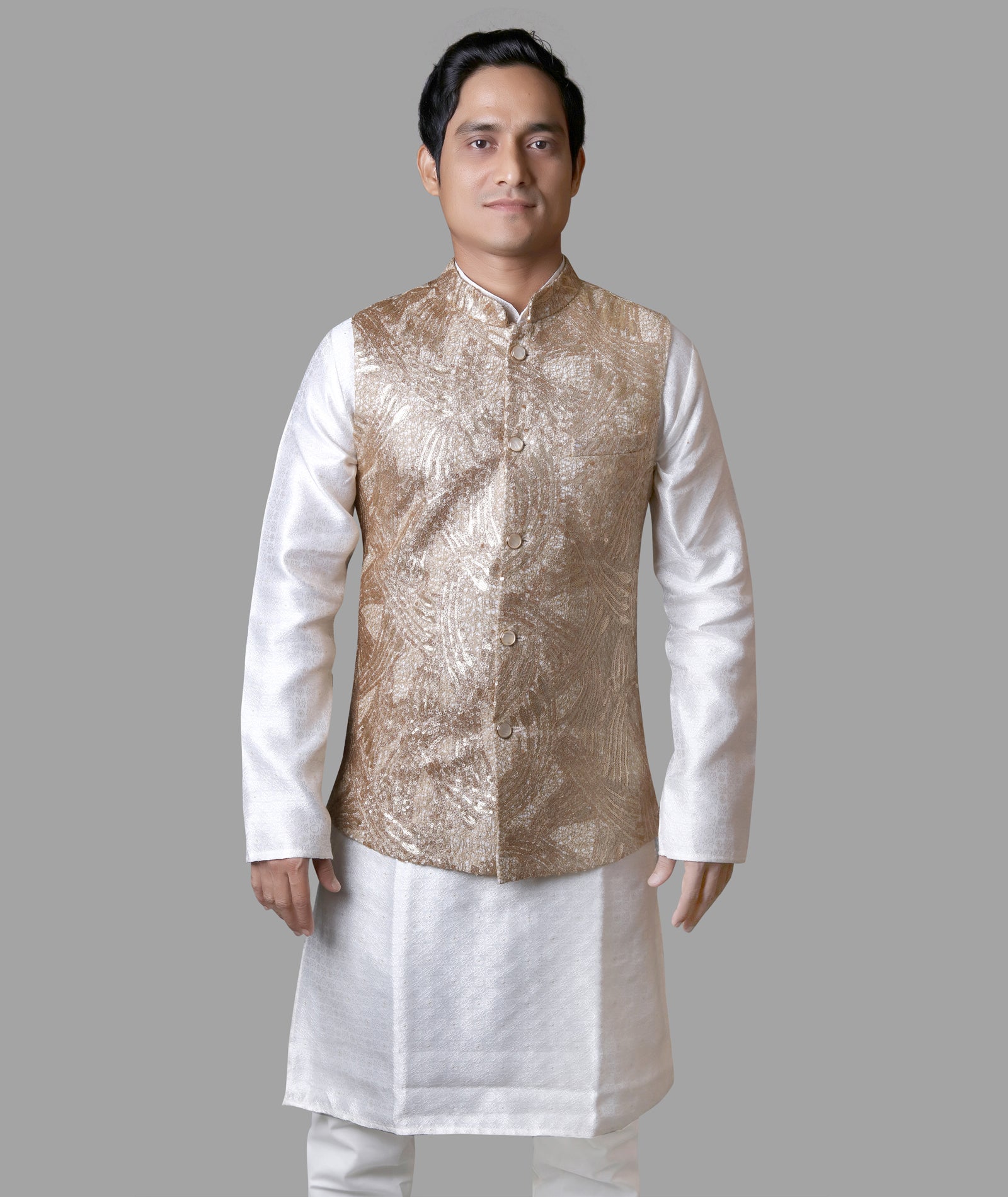 Golden Glory Brocade Nehru Jacket Set